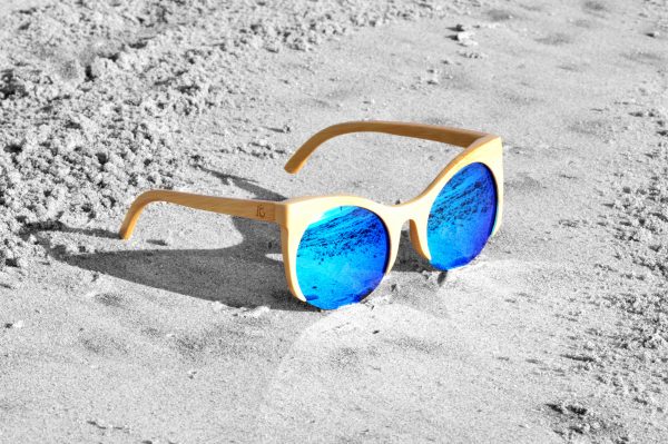 Bamboo Sunglasses Space Kats Natural Ice Blue