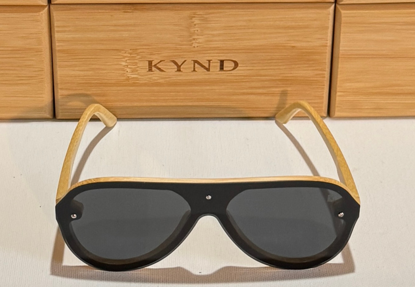 KYND Eyewear Stone Pilots Polarized Bamboo Sunglasses – Natural Frame / Jet Black Lens