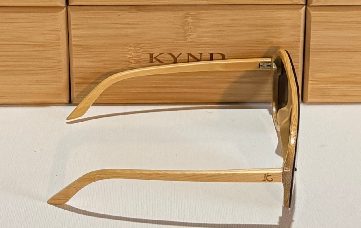 KYND Eyewear Stone Pilots Polarized Bamboo Sunglasses – Natural Frame / Jet Black Lens - Image 4