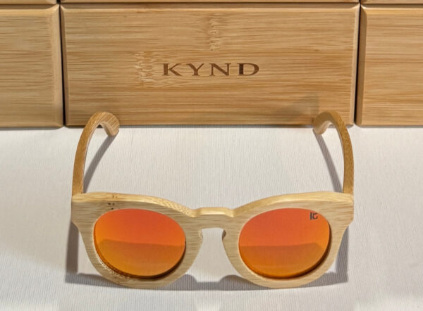 KYND Eyewear Bamboo Auras Polarized Bamboo Sunglasses – Natural Mini Frame / Candy Apple Red Lens